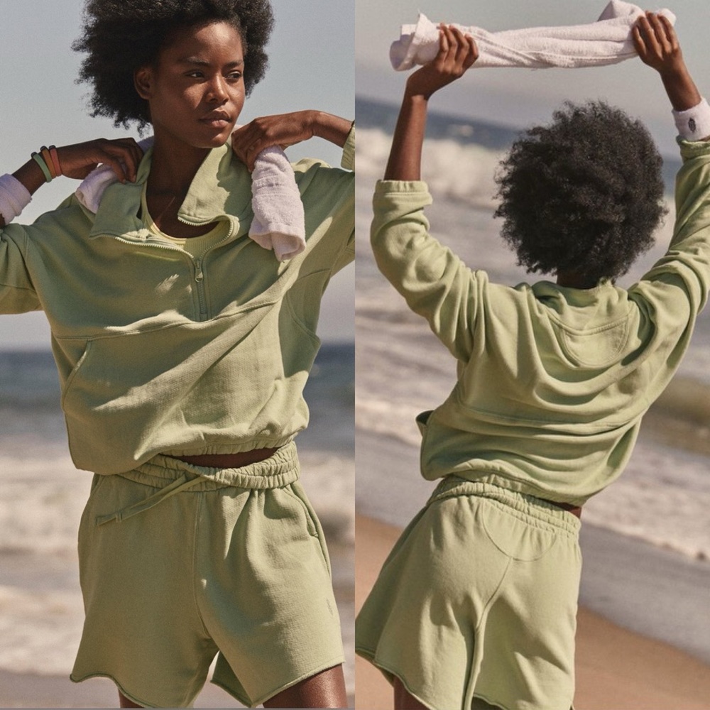 Free People Movement Relay Sweatshirt and Shorts Two Piece Set in Green